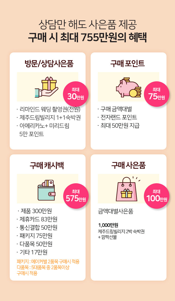 상담만 해도 사은품 제공 - 구매 시 최대 730만원의 혜택
