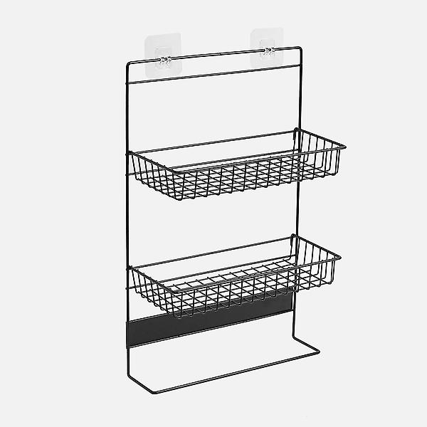 [도매토피아/냉장고걸이 2단 스틸 수납선] 냉장고걸이 2단 스틸 수납선반(블랙) 주방 틈새선반