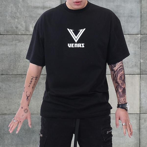  베나스 프론트 포인트 반팔 티셔츠 블랙 S 루즈핏