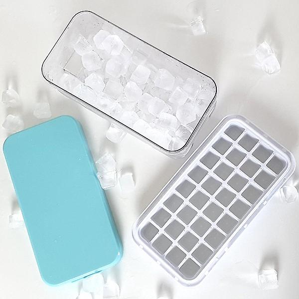 [하우심플/KOKO00001] 하우심플 실리콘 얼음트레이 32구 1단 블루 원터치 얼음틀 보관통