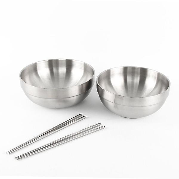  샤틴 스텐 이중 탕기 19.3cm 2P +젓가락 2P 2인용세트