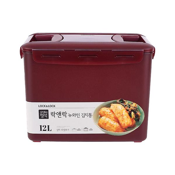  손잡이 와인컬러 밀폐용기 김치통 직사각 12L