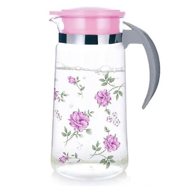 [셀럽하우스/CELB0001] 유리 물병 워터저그 냉장고 물통 보틀 꽃 핑크 1.4L