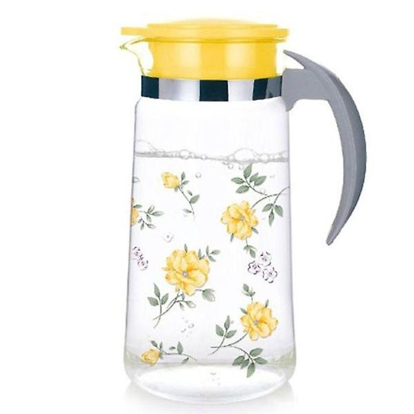 [셀럽하우스/CELB0001] 유리 물병 워터저그 냉장고 물통 보틀 꽃 옐로우 1.4L