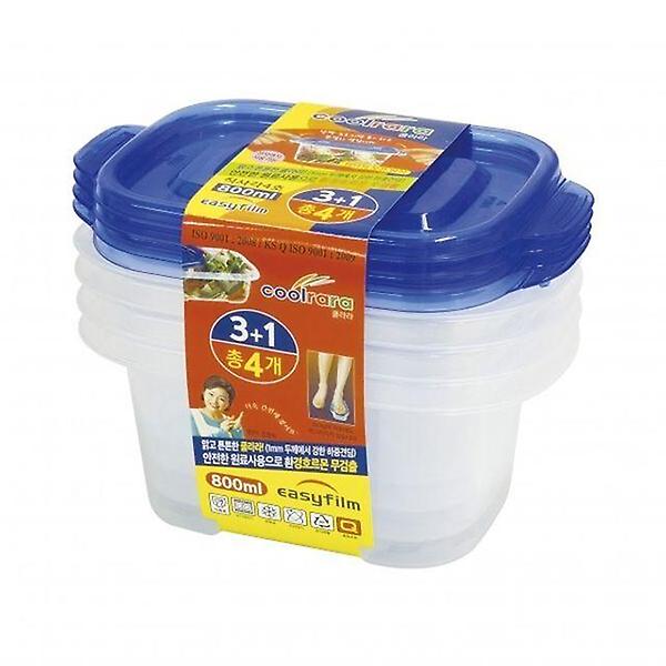  쿨라라 직사각 800ml 반찬통 밀폐용기 보관용기 4P