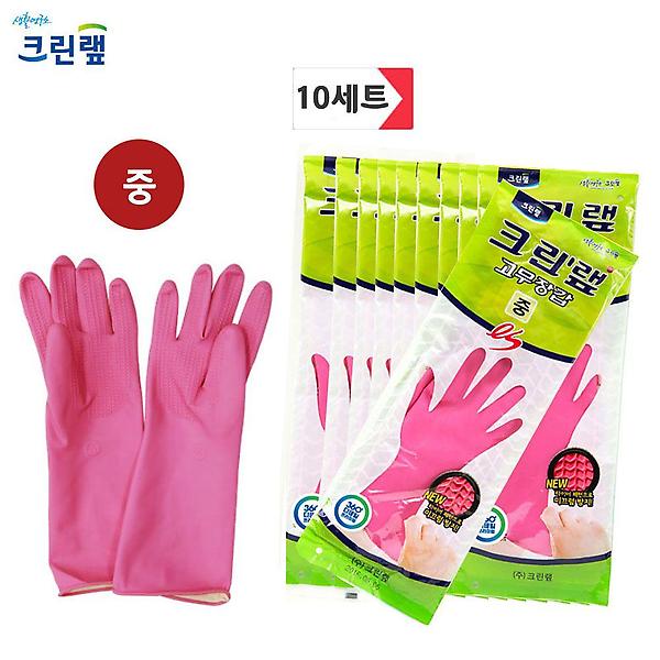  (크린랩) ES 고무장갑 (중) 10세트 / 천연고무라텍스