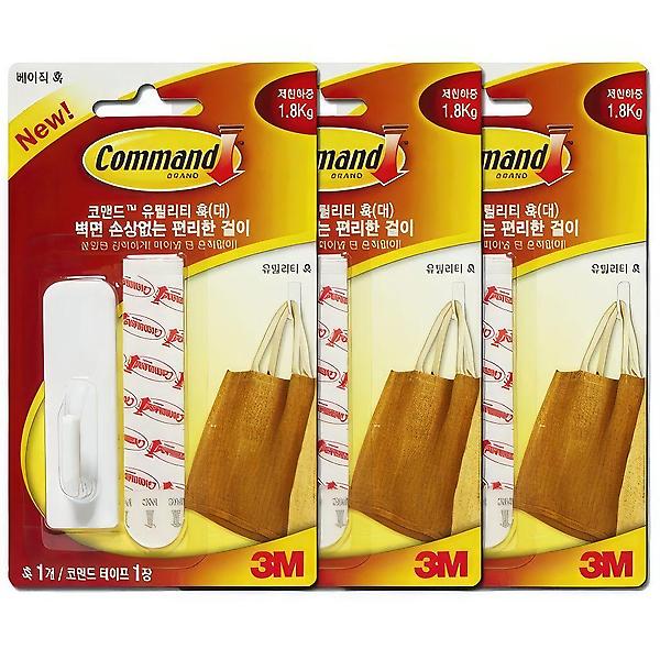  3M 가방 소품 걸이 후크 벽부착형 고정 행거 옷 주방
