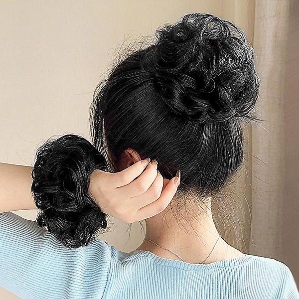  [언니네 가발] 인모 올림머리 곱창밴드 가발(파마머리) (블랙)