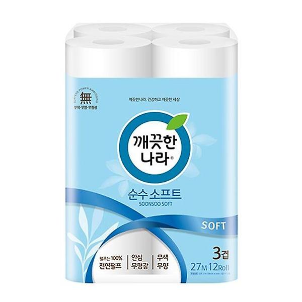  깨끗한나라 순수 소프트 화장지 27MX12롤 2개