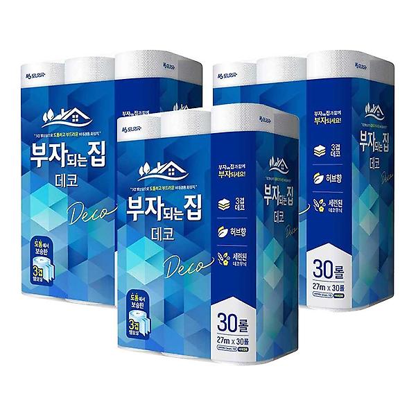  (무료배송)부자되는집 3겹 30롤 휴지x3개