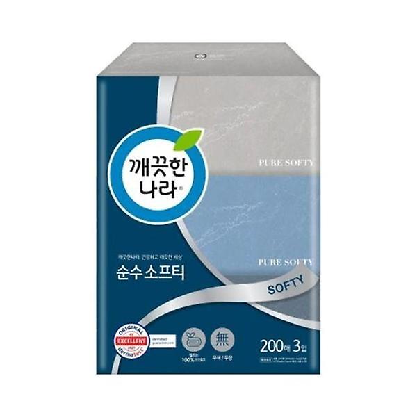  깨끗한나라 순수소프티 미용티슈 1팩 200매x3입