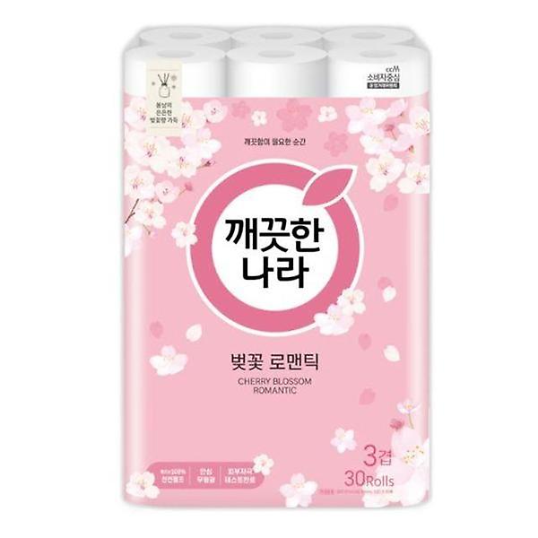  깨끗한나라 3겹 데코 벚꽃 프리미엄화장지(30롤X27M)