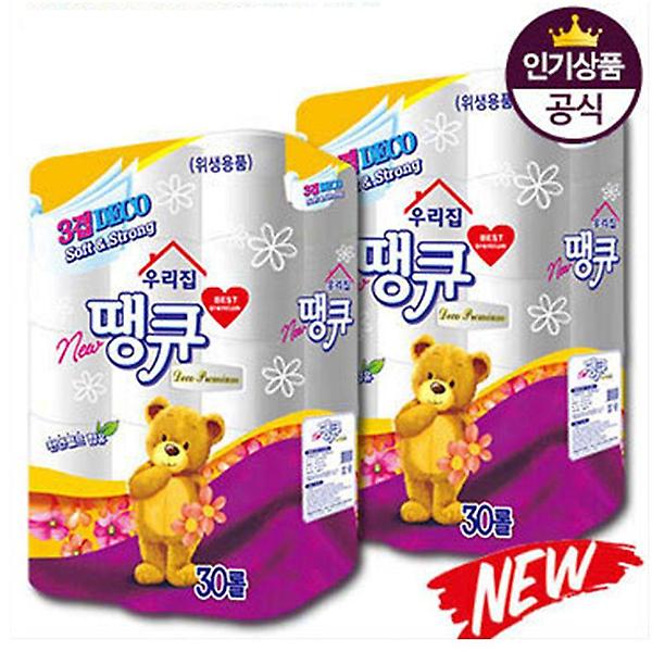  정품 우리집 땡큐 3겹 롤 화장지 휴지 30롤 1+1 2팩