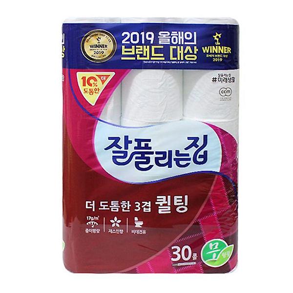  잘풀리는집 3겹 퀼팅 화장지 30롤 두루마리 화장지