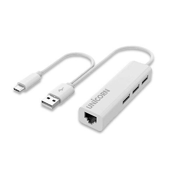  UNICORN 유니콘 ULAN-300CA USB C+A 타입 겸용 유선 랜카드 USB2.0 3포트 허브