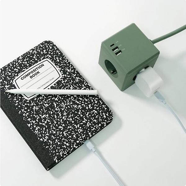  에코너 MT03 전선형 3M 큐브 멀티탭 4000W 고용량 (3구/C타입포트/USB포트) 그린