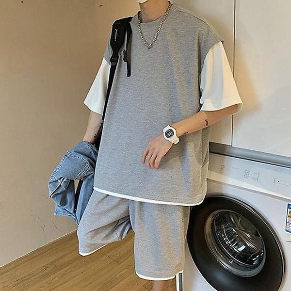  반바지 셋업 세트 2컬러 남성 반팔 레이어드 남성티셔