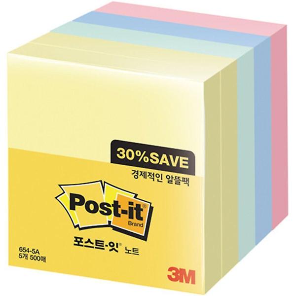  포스트잇 노트 알뜰팩 654-5A(76 X 76mm 5패드)