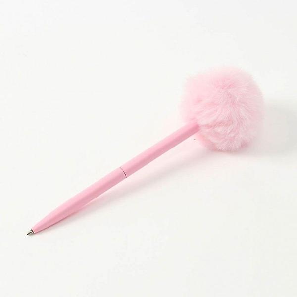  폼폼 털방울 장식 핑크 트위스트 유성 볼펜 X2개