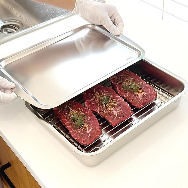  올지 셀렉트 스텐 밧드 트레이 3종세트 바트 SUS 304 사각 레스팅 스테인레스 용기 반찬 통 무연마제 스탠