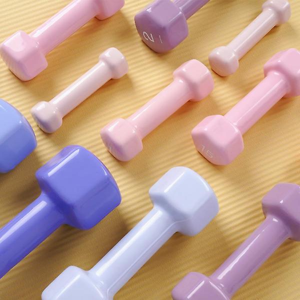  아이워너 PVC 뷰티 육각 덤벨 1kg 코랄핑크 예쁜 여자 아령 헬스 홈트