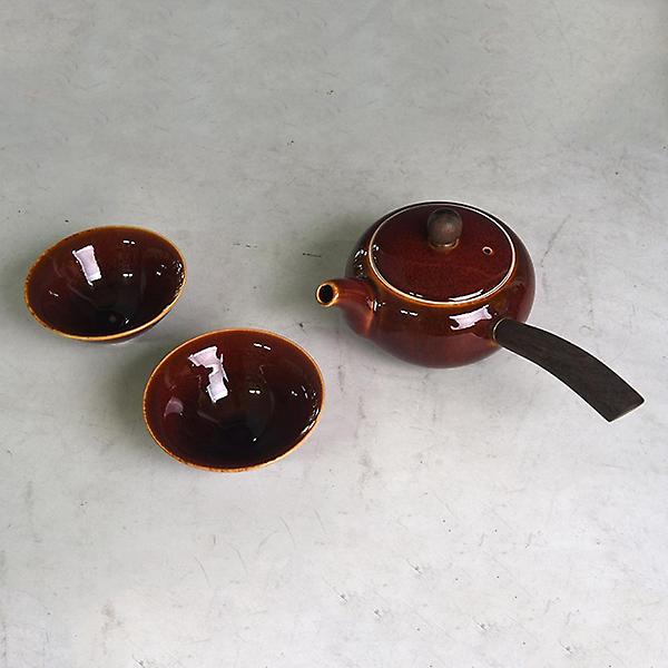  고원 요변 녹차 다구세트 레드 횡파다관 찻잔 2인용 티팟세트