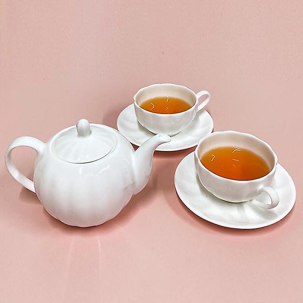  고원 펌킨 티포트 화이트 500ml 도자기 티팟 차주전자