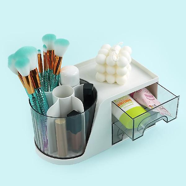  회전 펜꽂이 2단 서랍정리함