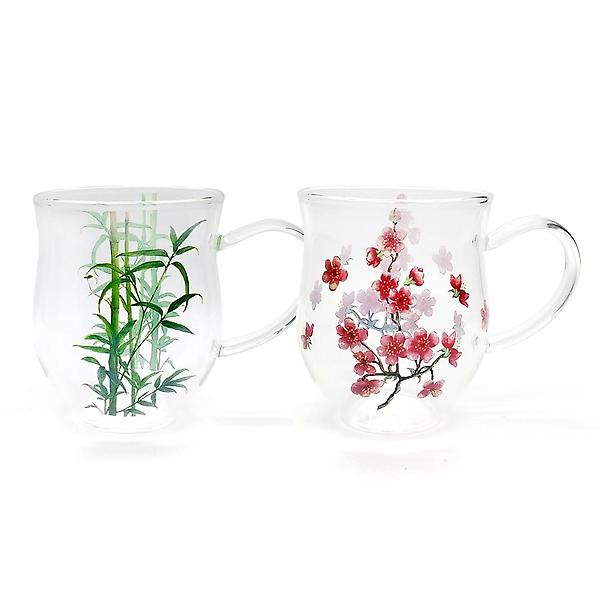  고원 레트로 유리컵 2P 머그컵 세트 400ml 감성 홈카페 내열 유리잔