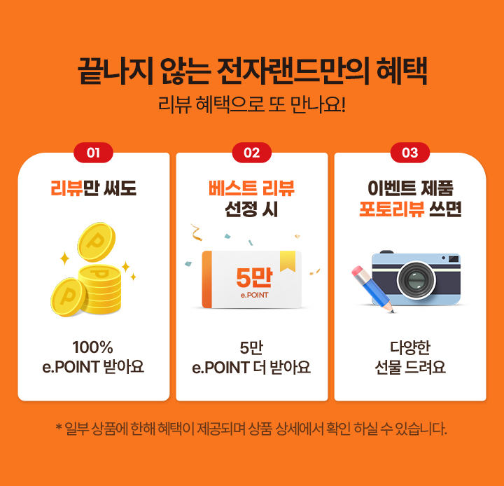 끝나지 않는 전자랜드만의 혜택, 리뷰 혜택으로 또 만나요!